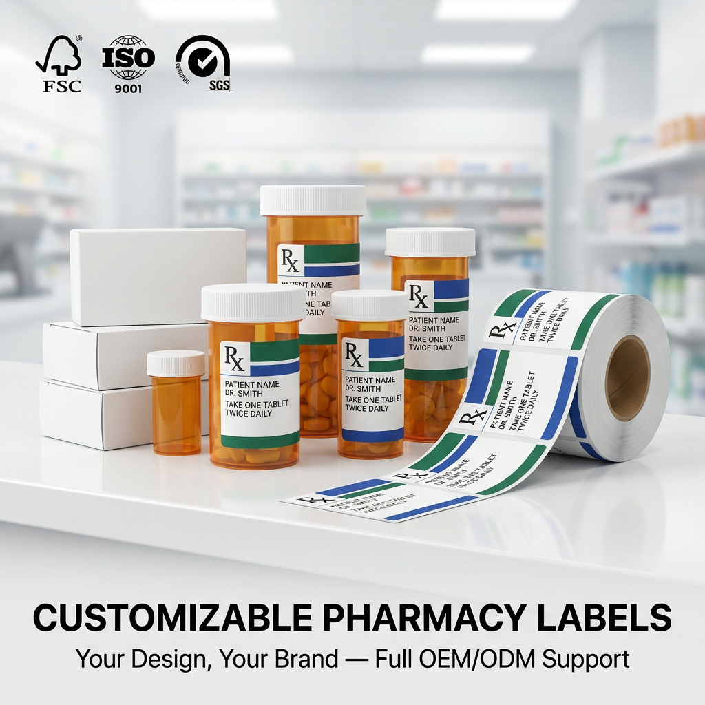 Pharmacy Labels, Medical-grade Thermal Self-adhesive Stickers, Custom Drug Barcode & QR Code Printing, for US & Canada Pharmacies and Hospitals