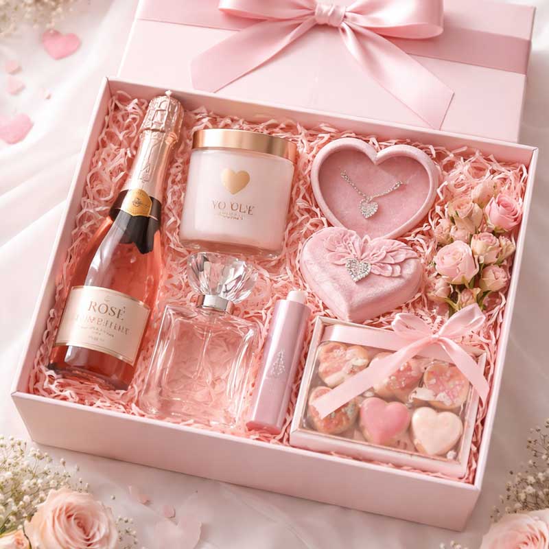 Custom Wedding Gift Set Box Rigid Personalized Box ECO friendly Pink Box Packaging with Silk Bow