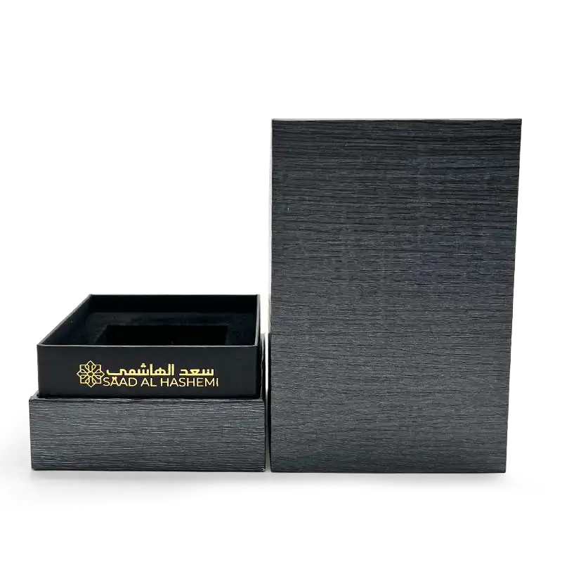 Luxury Custom Wooden Texture Paper Gift Box with Gold Foil logo Premium Box Design envases y cajas para Perfume 