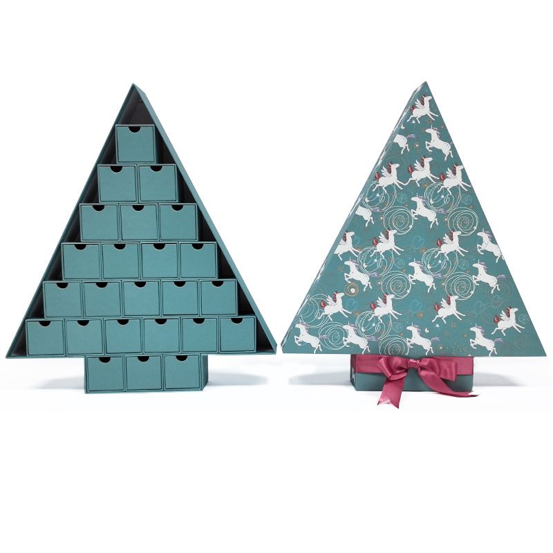 Wholesale Custom Paper Box Luxury Advent Calendar Box - 24 Day Christmas Tree Countdown Box with Custom Print & Drawers