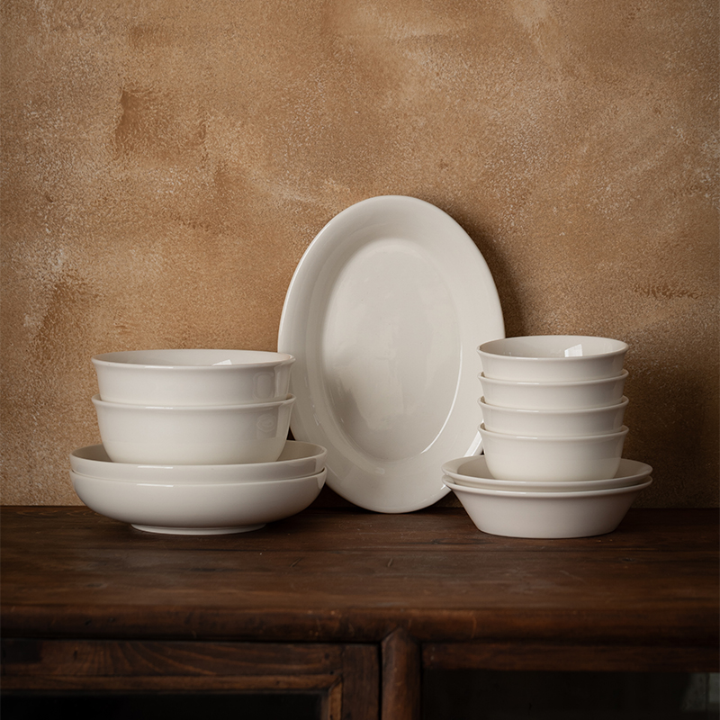 Dehua White Porcelain Tableware Set Home Ceramic Dinner Plate Bowl Small Set Fish Plate Soup Noodle Bowl