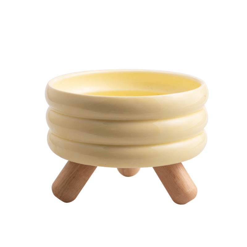  Ceramic Dog Cat Bowl Food Water Raised Bowl Elevated Wood Bamboo Ceramic Cat Bowl With Wooden Stand