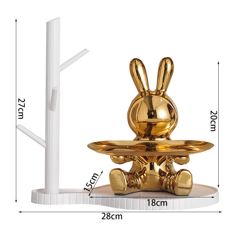 Home Decor Ceramic Crafts Nordic INS Style Electroplated Rabbit Storage Tray Office Home Decoration Accessories Gift Set
