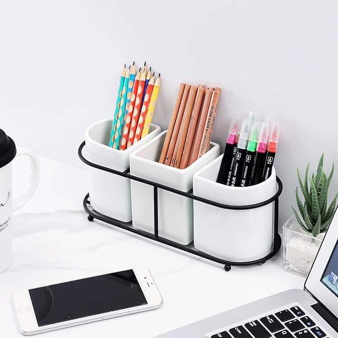 Ceramic Flatware Holder Caddy with Metal Rack Utensil Holder Caddy for Spoons Knives and Forks Cutlery Organizer