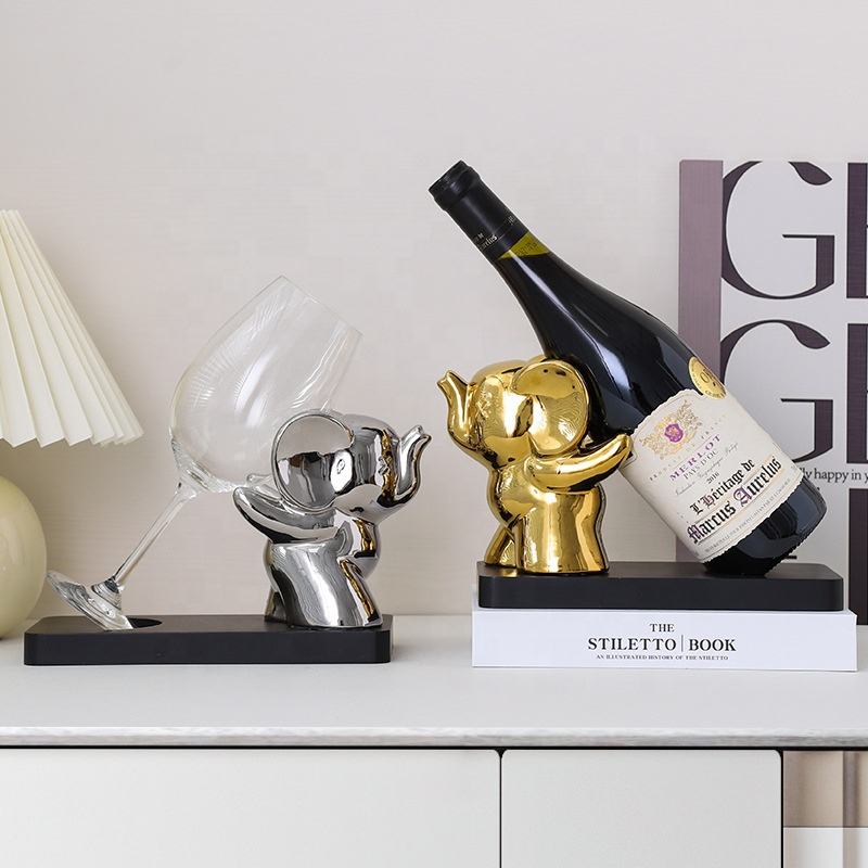 Modern Light Luxury Ceramic Gold Animal Ornaments Silver Wine Rack Ornaments Dining Table Living Room Home Decoration