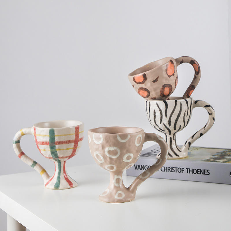 INS Light Luxury Hand-painted Leopard Ceramic Wine Glass Creative Retro Dessert Ice Cream Mug Decorative Goblet