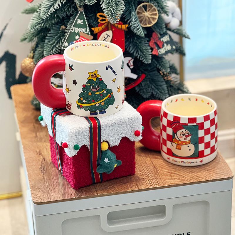Christmas Ambience Gift Fat Handle Ceramic Mug Mug Retro Style Gift Box Large Capacity Water Mug Couple Coffee Mugs