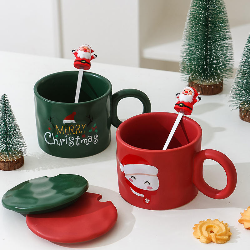 Wholesale Ceramic Coffee Mug Custom Mug Eco-Friendly with Santa Claus Logo Decals White Red Handgrip Pattern Christmas Gift