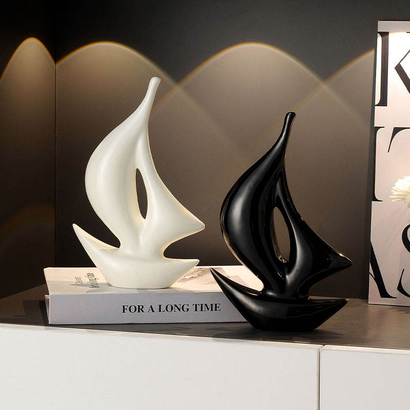Simple Modern Ceramic Sailboat Statue Creative TV Cabinet for Living Room Home Decorative Crafts