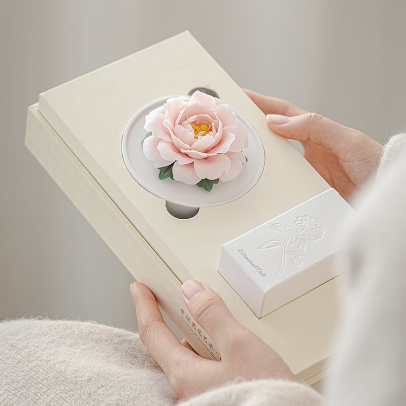 Dehua-Weißporzellan, Handgeformt, Nicht-Erbe-Porzellanblume als Geschenk für Mädchen, Wohnzimmer-Begleitgeschenk, flammenloser Aromadiffuser-Geschenkset