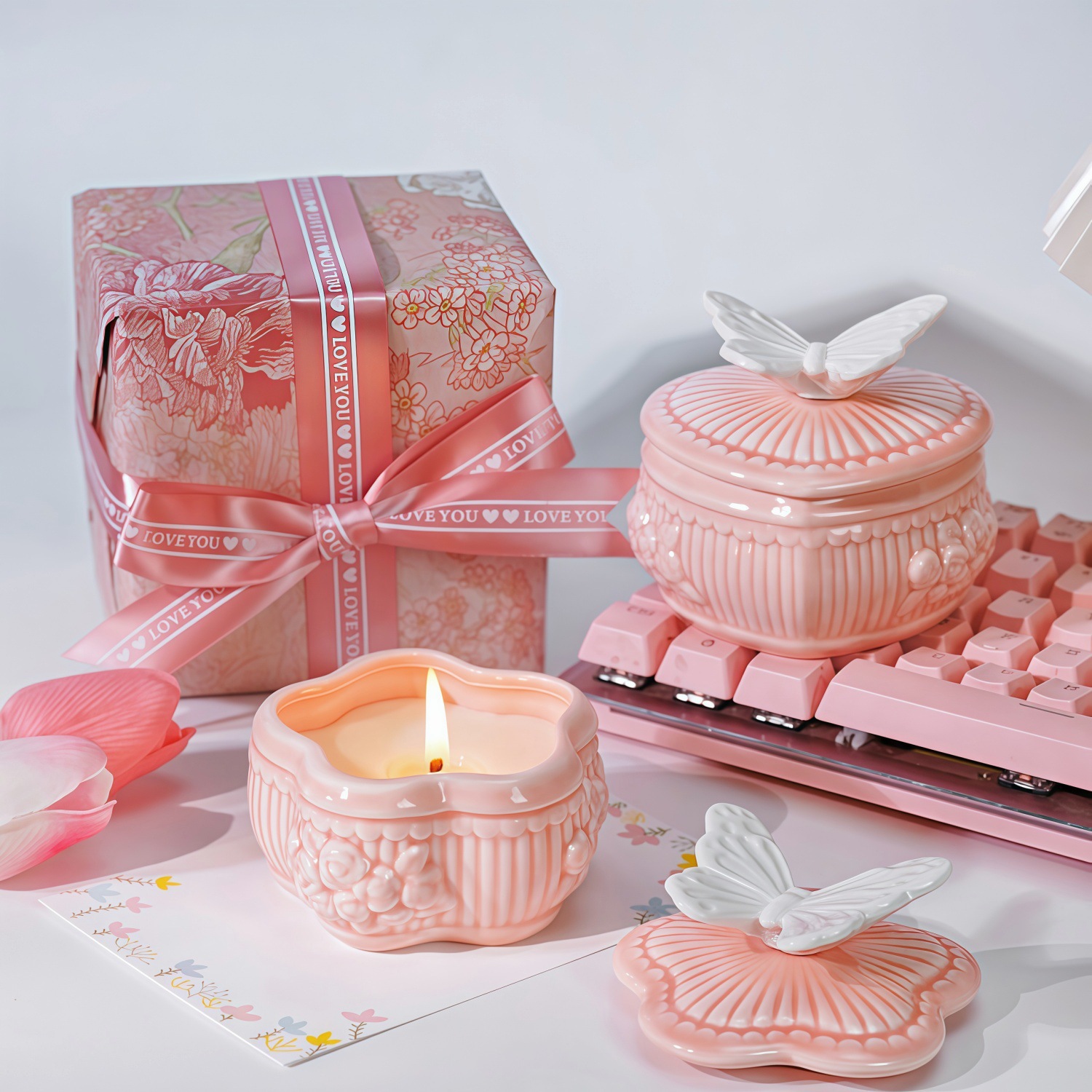 Offerta Speciale Barattolo Ceramico Rosa Romantico Candela Aromaterapia Confezione Regalo per Ragazze per Decorazione Casa