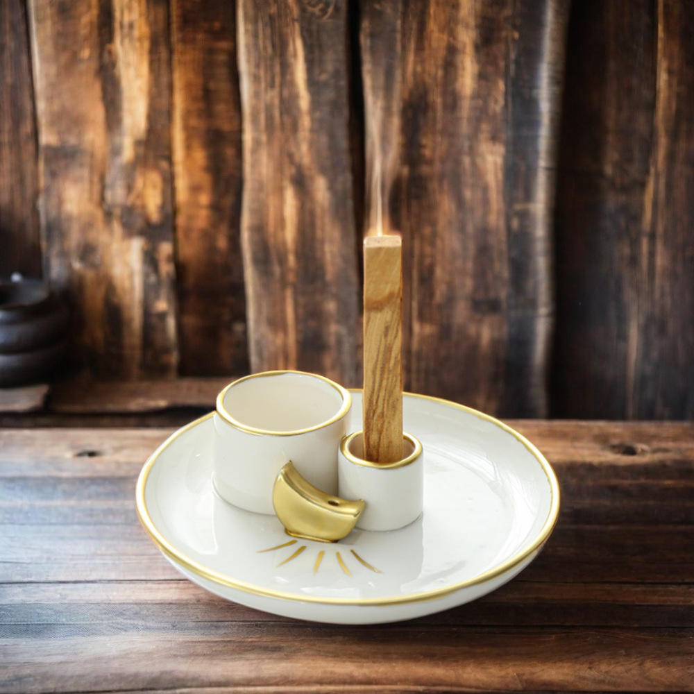 Sacred Palo Santo Incense Stick Burner, Sage Burning Bowl, Palo Santo Holder White Sage Smudge Bowl for Meditation Yoga Room