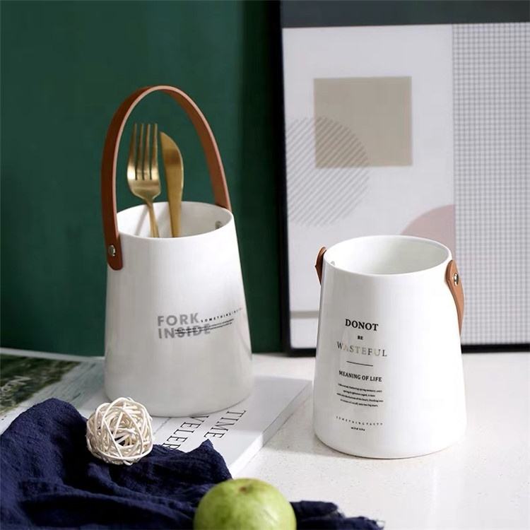 Kitchen Utensil Holder Spoon Knife Fork Holder Ceramic Chopstick Holder With Handle