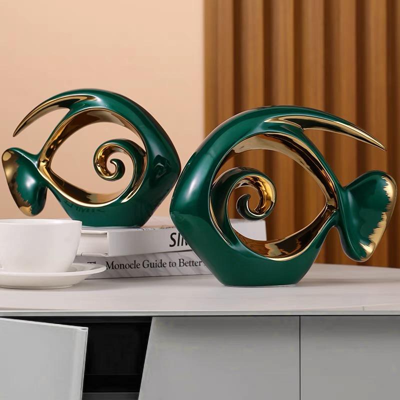 Nowoczesny Nordycki Luksus Porcelanowe Ornamenty Dekoracja Domowa Twórcza Unikalna Para Ryb Forma Rzemiosło ślubne Ceramiczne Dekoracja Domowa