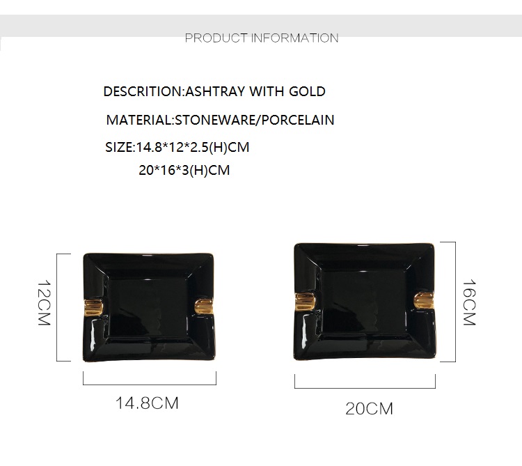 Durable Nordic Gold Rim Designs Ceramic Ashtray  Minimalist Design