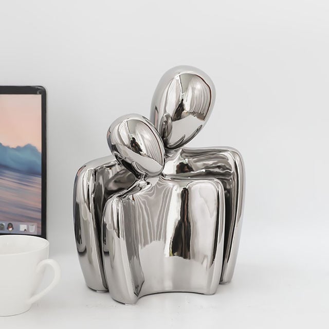 2025 Valentine's Day Gift Ideas Christmas Ornaments Silver Couples Ceramic love Couple Statue for Home Decor