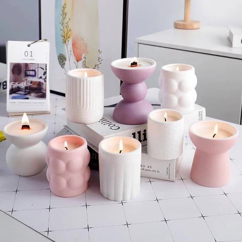Nordic-Colored Frosted Aromatherapy Ceramic Candle Container Home Decor Candle Jar Cylinder Design Ceramic Painted Candle Holder