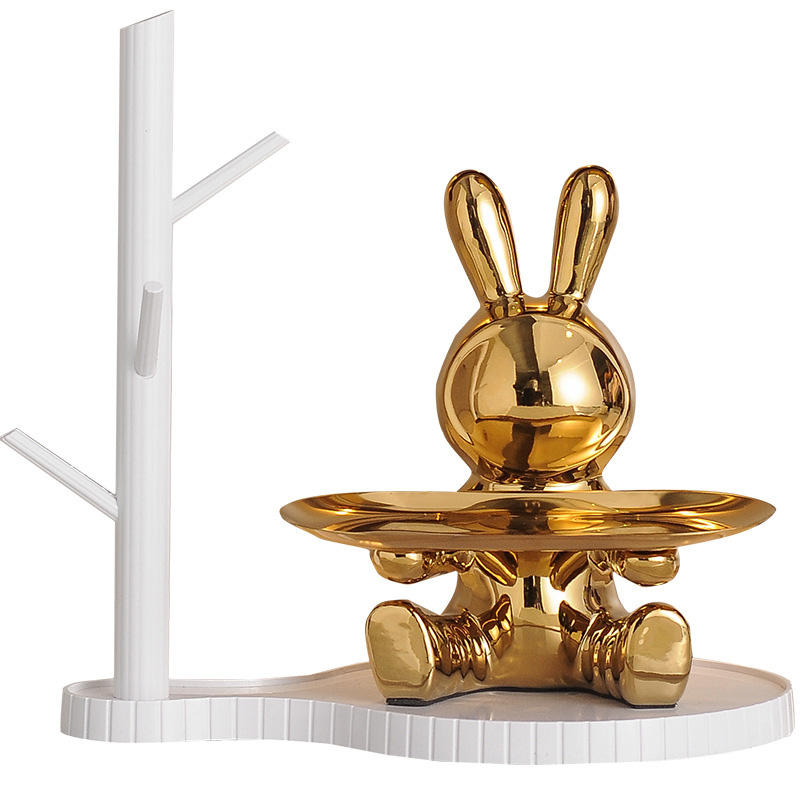 Home Decor Ceramic Crafts Nordic INS Style Electroplated Rabbit Storage Tray Office Home Decoration Accessories Gift Set