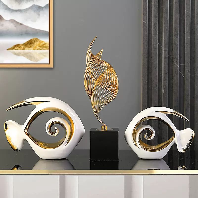 Nowoczesny Nordycki Luksus Porcelanowe Ornamenty Dekoracja Domowa Twórcza Unikalna Para Ryb Forma Rzemiosło ślubne Ceramiczne Dekoracja Domowa