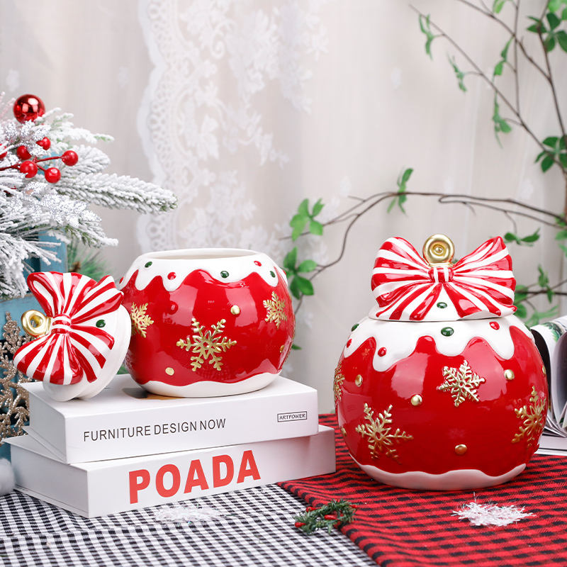 Redeco Nova Personalitzada Bonica Gerres de Vella Llaç Nadal Encisada Germa Ceràmica Recipient de Descongelació amb Tapadora per a Regals Decoració d'Interior