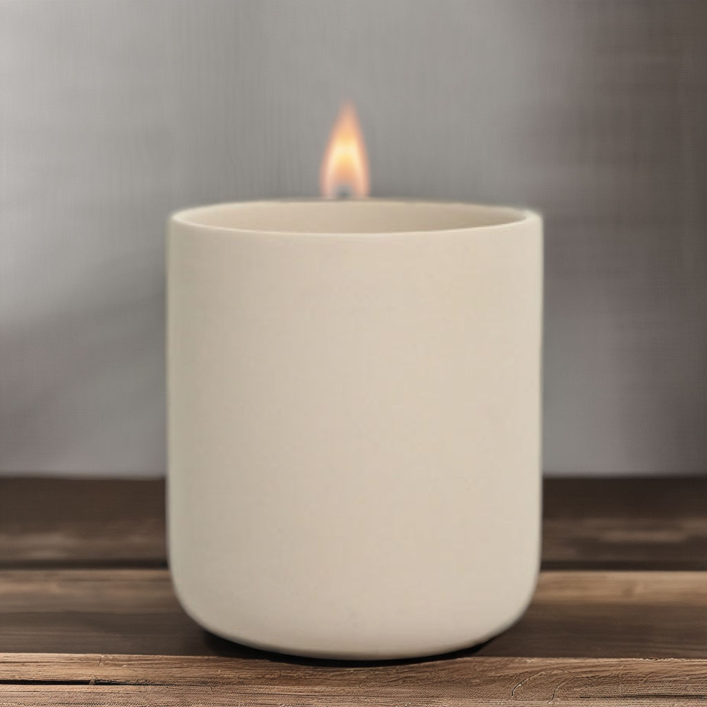 Modern Nordic Beige Ceramic Candle Jar Handmade Cylinder with Lid Home Decoration Christmas