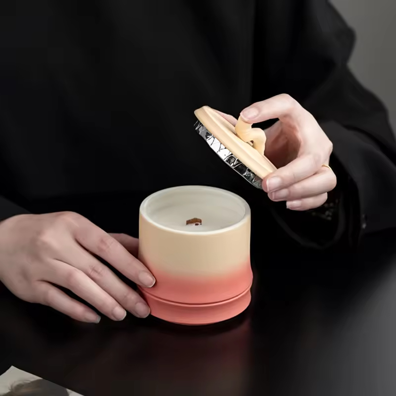 contenidors per a espelmes de 260g de ceràmica, Portaencens de ceràmica, Test de Nadal decorativa amb tapa