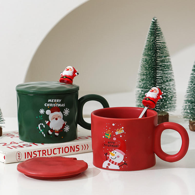 Wholesale Ceramic Coffee Mug Custom Mug Eco-Friendly with Santa Claus Logo Decals White Red Handgrip Pattern Christmas Gift