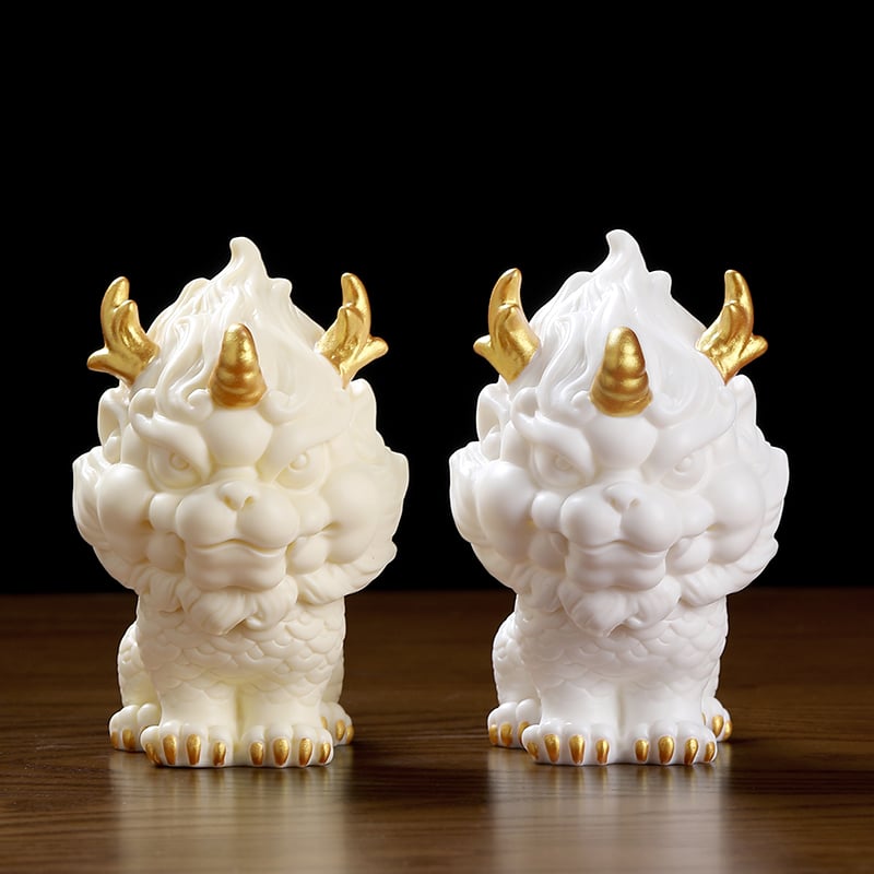 Cute Chinese Style Ceramic Kirin Fortune Ornament Dehua White Porcelain Craft Living Room Office National Tide Decorations
