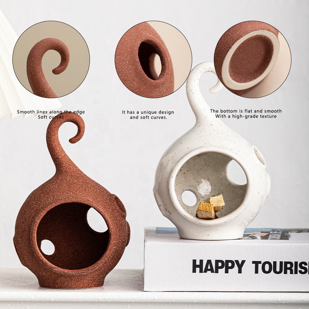 Handmade Ceramic Holder for Meditation Terracotta & White Incense Burner,Yoga Spiritual Decor
