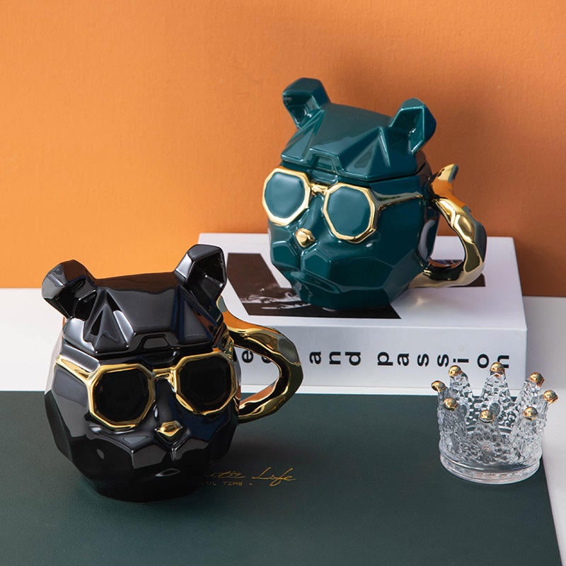 Creative Ceramic Cool Dog Cup New Strange Shape Daily Ceramic Cup with Cover Mug Cartoon Couple Coffee Cup