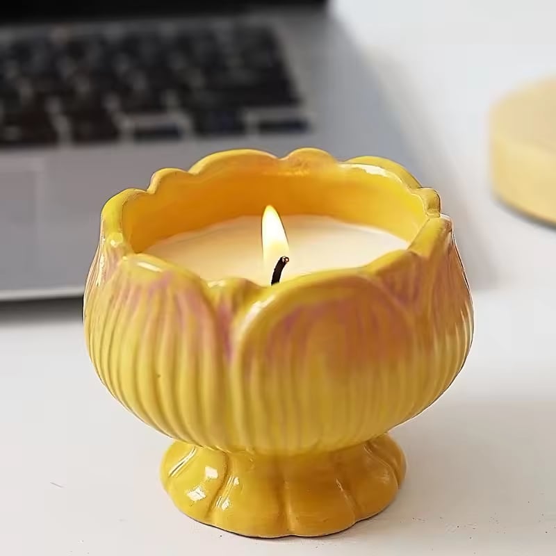Design Unico Personalizzato Creativo a Forma di Loto Barattolo per Candele in Ceramica Contenitore per Candele Decorazione per la Casa Candela Profumata con Cera di Soia