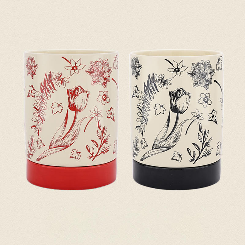 Utensil Holder 360° Rotating Cooking for Kitchen Utensil Crock for Farmhouse Decor Ceramic Utensil Caddy With Drainage Hole