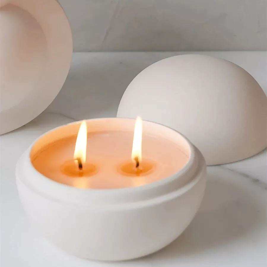 Custom Handmade Round Ball Candle Holder Matte Scented Ceramic Candle Jar for Home Decor