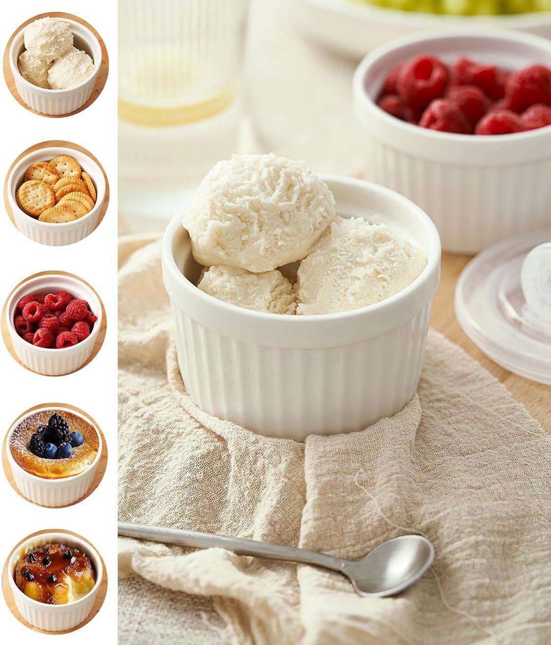 Manufacture Wholesale Custom 4pcs Round Creme Dish White Ceramic Ramekin Ceramic Bakeware Bowl Set