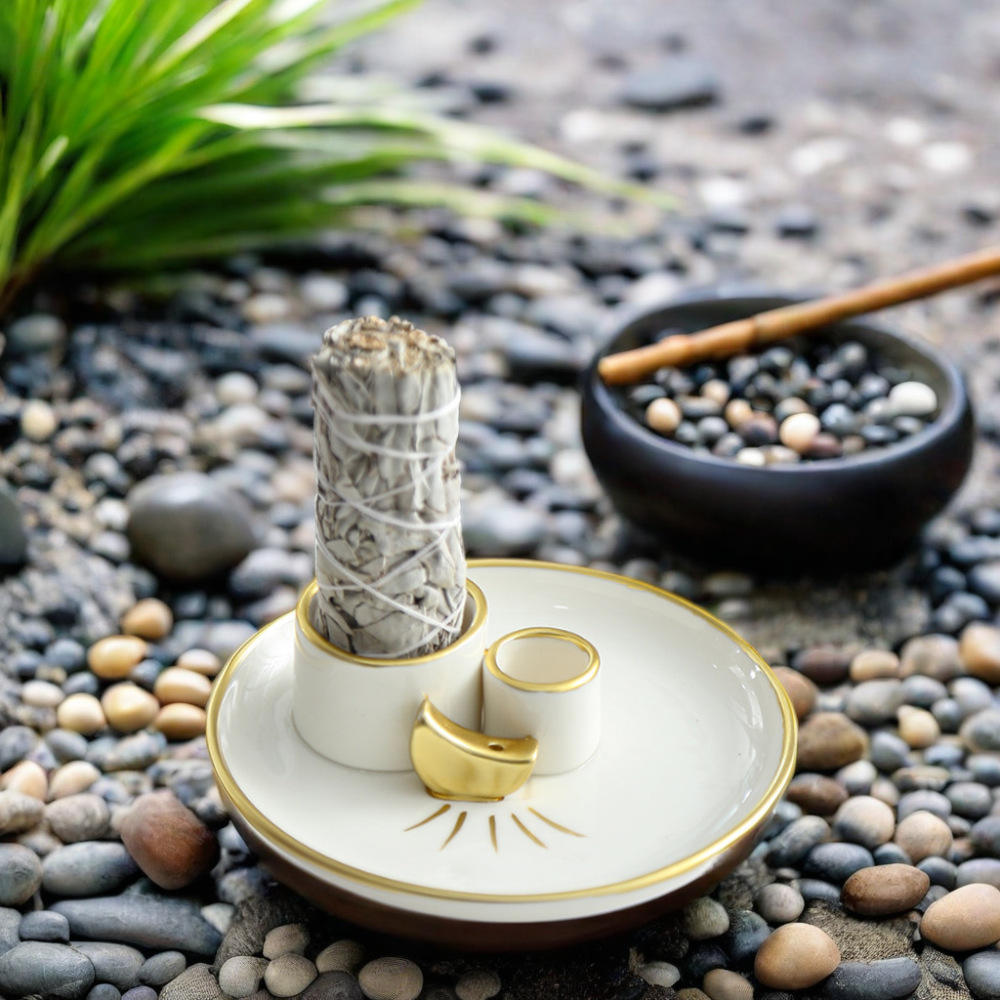 Sacred Palo Santo Incense Stick Burner, Sage Burning Bowl, Palo Santo Holder White Sage Smudge Bowl for Meditation Yoga Room