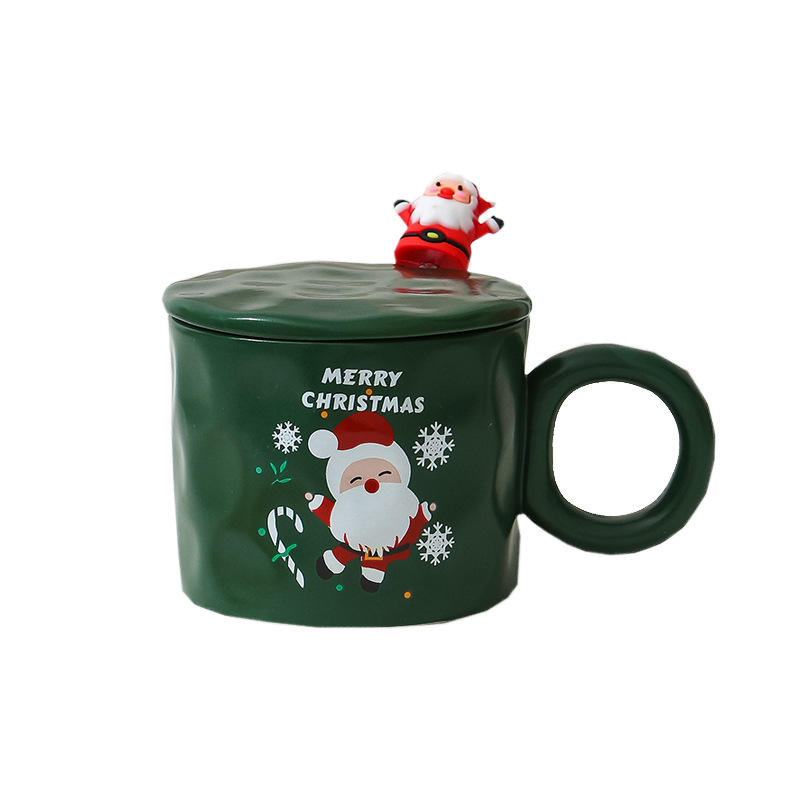 Wholesale Ceramic Coffee Mug Custom Mug Eco-Friendly with Santa Claus Logo Decals White Red Handgrip Pattern Christmas Gift