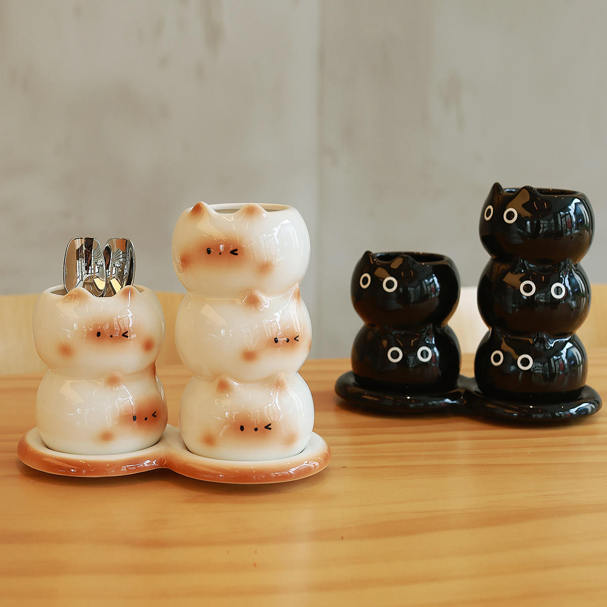 Nordic Custom Cute cat Porcelain Utensils Holders Storage Chopsticks Cutlery Ceramic Utensil Holder for Countertop
