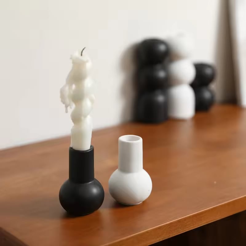 Vintage Furniture Home Tabletop Candle Holder Base Centerpiece Black and White Ceramic Candle Holder