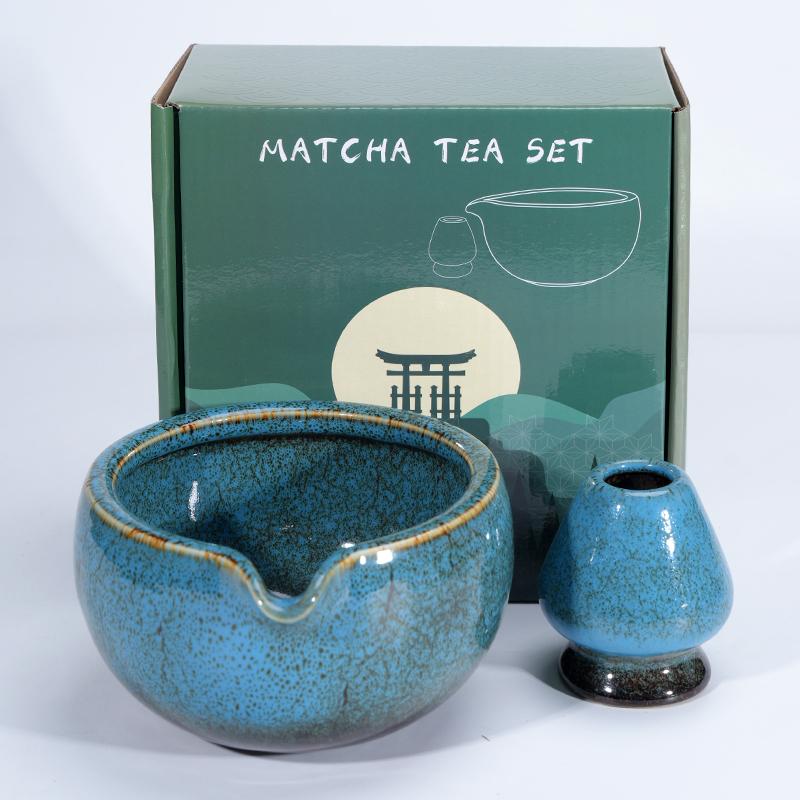 Matcha Bowl Ceramic Kiln-Formed Japanese Matcha Tea Bowl Set Tea Brush Set Bamboo Matcha Brush Song Dynasty Tea Ceremony Gift Set