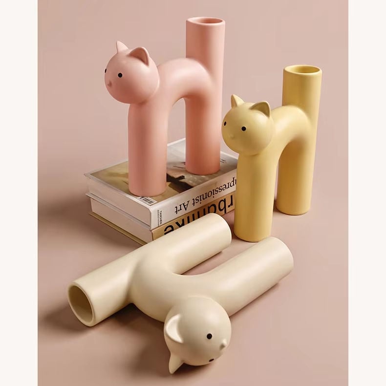 High Quality Cat-Shaped Ceramic Vase Set Unique Home Decorations Cute Dried Flowers Pot for Interior Decoration