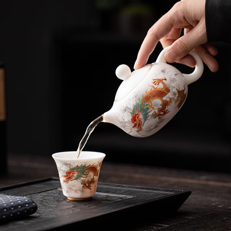 High-end White Porcelain Vegetarian Brewing Teapot Ceramic Kung Fu Tea Set Large Jug Gift Customised