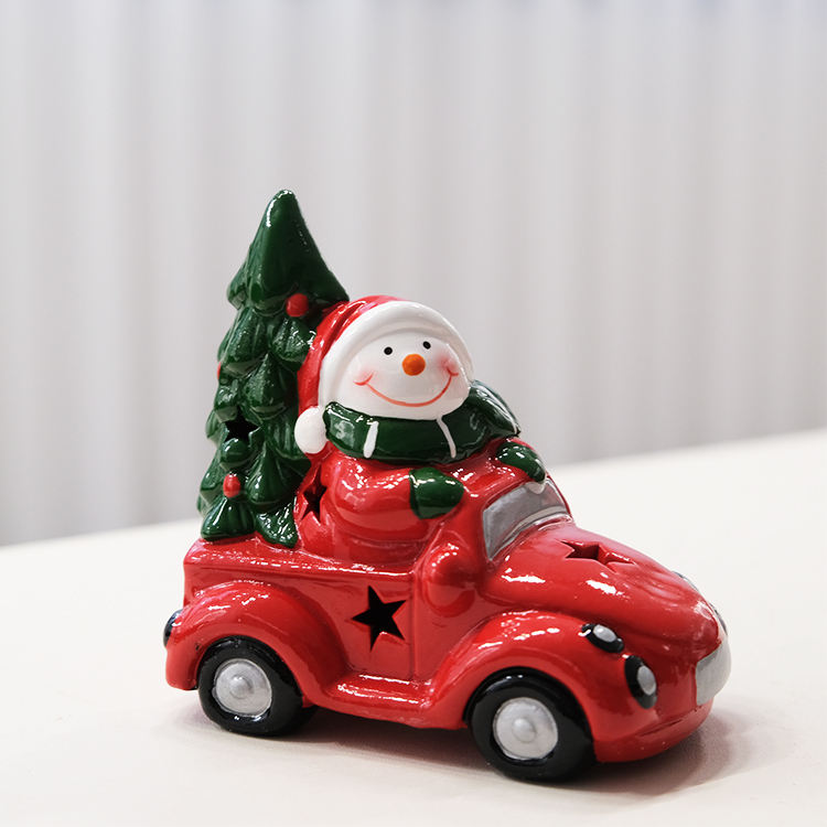 Dolomite Ceramic Santa Claus Snowman Driving Car Christmas Decoration with Led Light for Kids Gifts