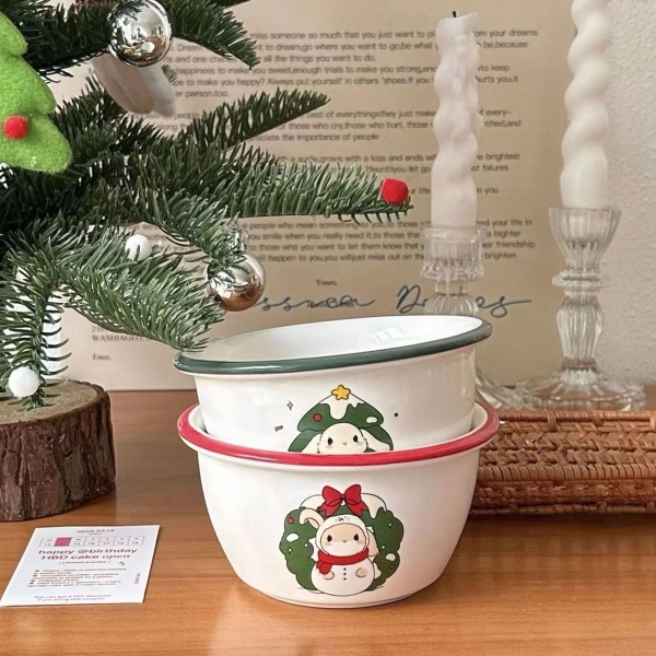 Christmas Ceramics Ins Style Bunny Christmas Tree Ceramic Mug Rice Bowl