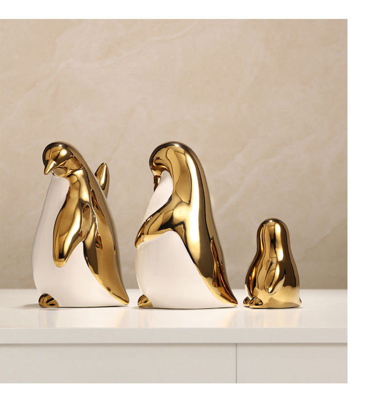 Ceramisch Sieraad Gouden Pinguïn Woonkamercadeau Accessoire Tafeldecoratie Creatieve Pinguïnfamilie Luxe Decoratieproducten voor Cadeau