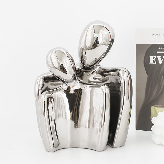 2025 Valentine's Day Gift Ideas Christmas Ornaments Silver Couples Ceramic love Couple Statue for Home Decor