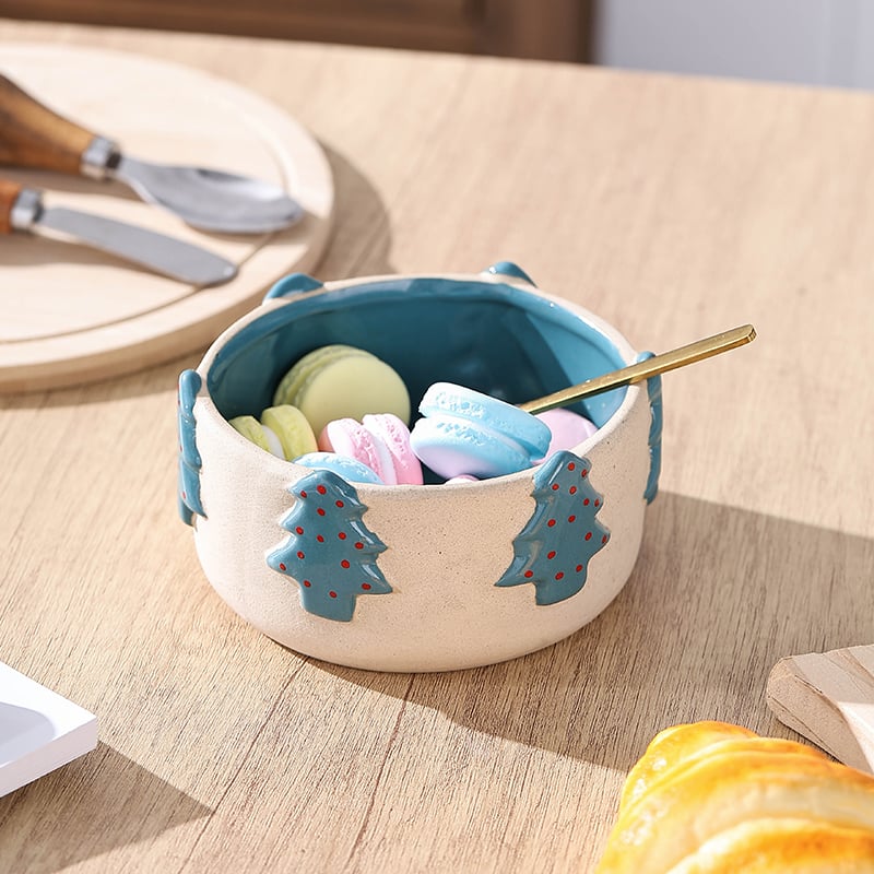 Cute High Value Christmas Tree Bowl Dessert Fruit Bowl Ceramic Matte High Temperature Resistant
