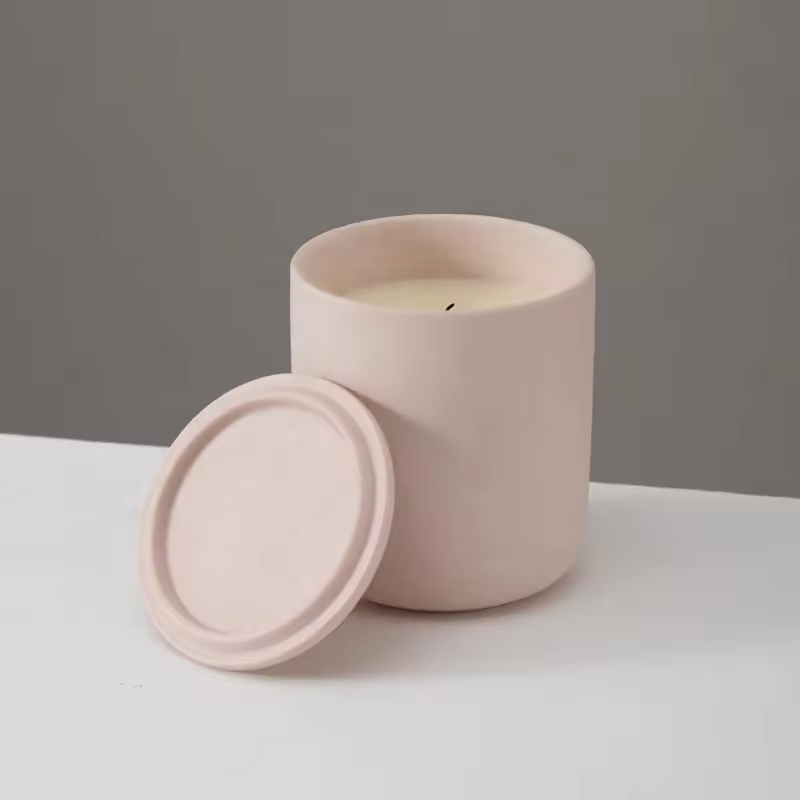 Hot Sale Nordic Home Decor Porcelain Candle Jar with Lid Color Cylinder for Candle Making for Christmas