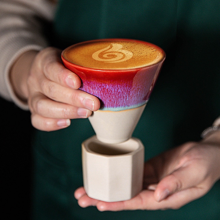 Custom Logo Vintage Italian Espresso Coffee Mug 190ml Funnel Cone Shape Ceramic Latte Coffee Tea Cups With Base
