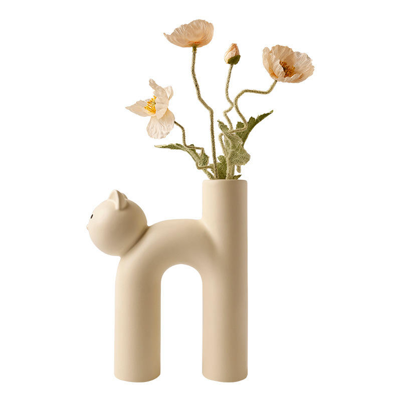 High Quality Cat-Shaped Ceramic Vase Set Unique Home Decorations Cute Dried Flowers Pot for Interior Decoration