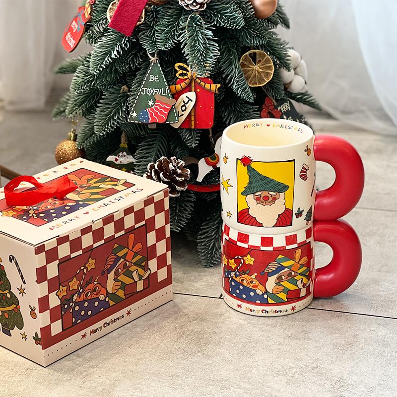 Christmas Ambience Gift Fat Handle Ceramic Mug Mug Retro Style Gift Box Large Capacity Water Mug Couple Coffee Mugs